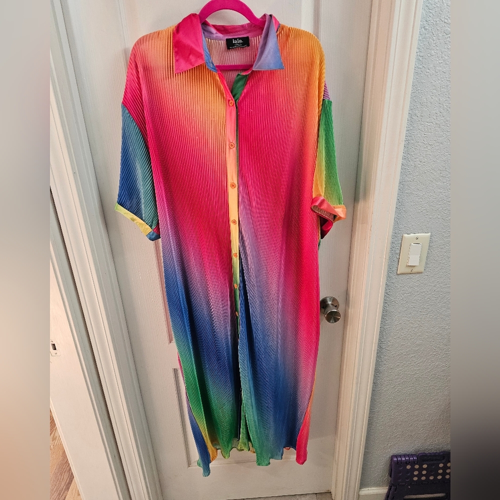 Lala Rainbow Plisse Dress Large